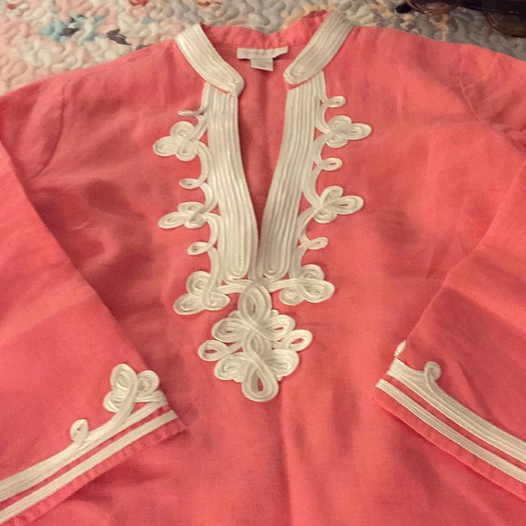 Charter Club embroidered coral linen tunic top - Picture 2 of 6